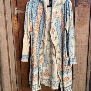 RARE Johnny Was Biya embroidered hooded duster jacket EUC
